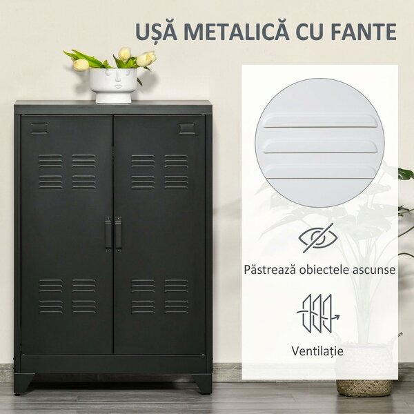 HOMCOM Dulapior Multifunctional cu 2 Usi Stil Industrial, Dulapior Metalic pentru Casa si Garaj - Gri | Aosom Romania
