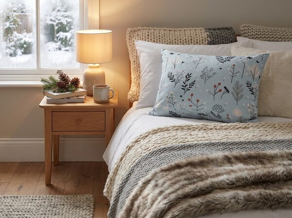 Fata de perna din flanel FROST BOTANIC 50x70 cm, gri deschis