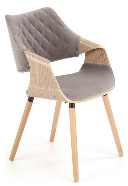 Scaun modern dining K396, stejar/gri, stofa catifelata/placaj, 56x55x7