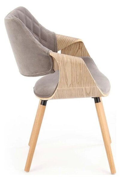 Scaun modern dining K396, stejar/gri, stofa catifelata/placaj, 56x55x7