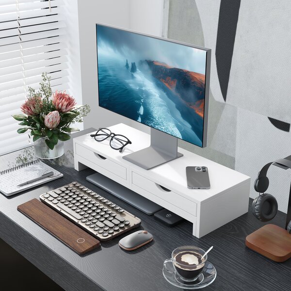 HOMCOM Suport pentru Monitor Reglabil, Alb | Aosom Romania