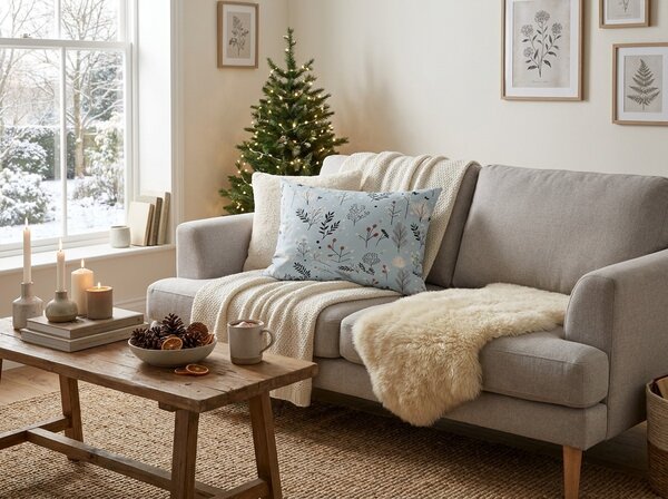 Fata de perna din flanel FROST BOTANIC 50x70 cm, gri deschis