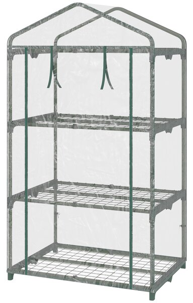 Outsunny Mini-Seră Portabilă cu Înveliș Plastic și Cadru Metalic, 3 Rafturi, Ușă cu Fermoar, 69x49x125 cm, Transparent | Aosom Romania