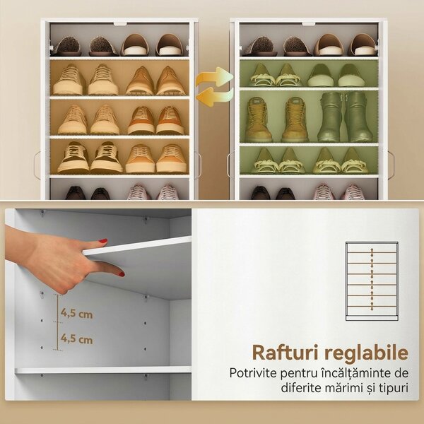 HOMCOM Dulap pentru Pantofi cu 6 Rafturi Ajustabile din Lemn 55x35x108 cm Alb | Aosom Romania
