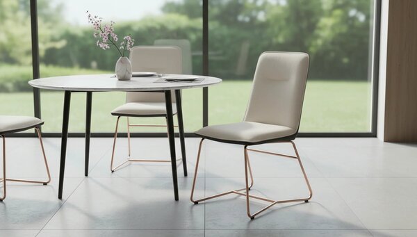 Scaun tapitat K390, crem/gri inchis/roz auriu, stofa/piele ecologica/m