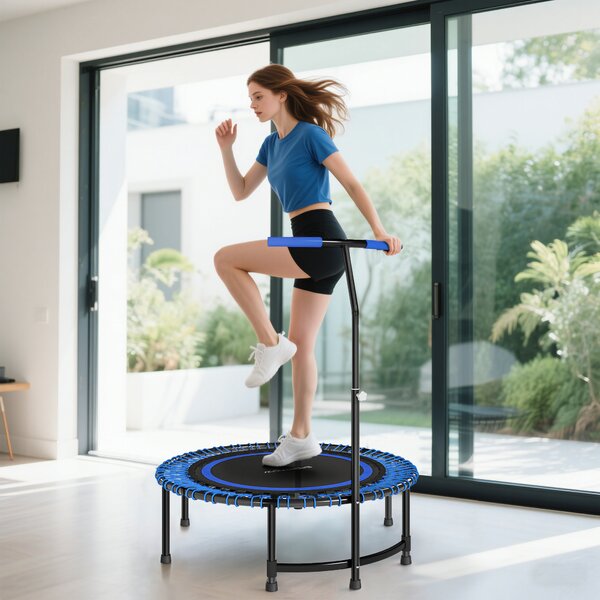 SPORTNOW Trambulină Fitness Ø114cm cu Mâner Reglabil 5 Poziții Capacitate 150kg Albastru | Aosom Romania