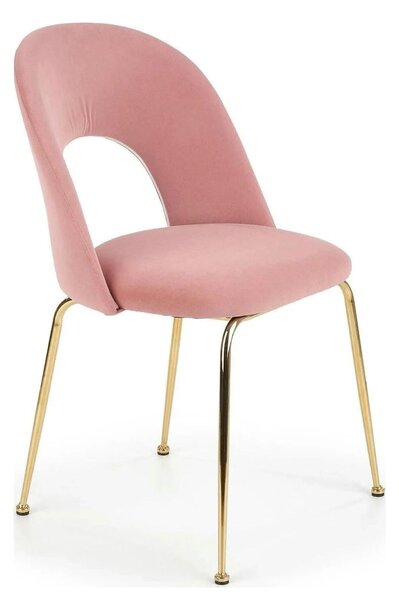 Scaun dining roz K385, roz deschis/auriu, stofa catifelata/metal, 54x5