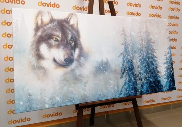 Tablou lup în natura iernii