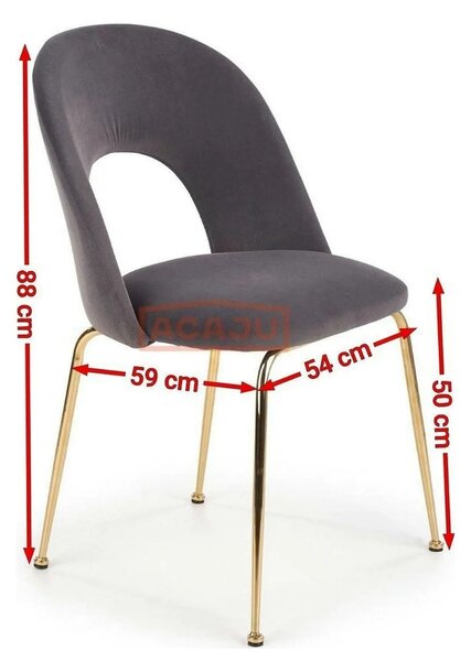 Scaun dining roz K385, roz deschis/auriu, stofa catifelata/metal, 54x5