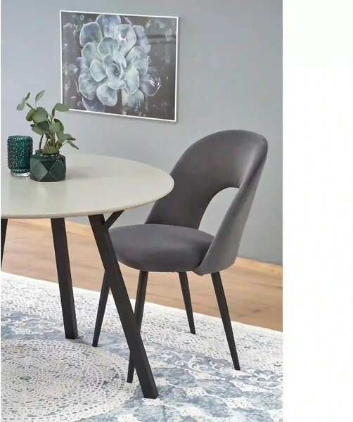 Scaun tapitat K384, gri/negru, stofa catifelata/metal, 54x57x84 cm
