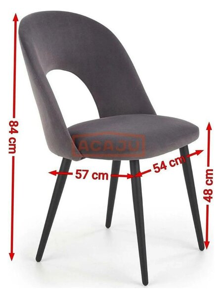 Scaun tapitat K384, verde/negru, stofa catifelata/metal, 54x57x84 cm