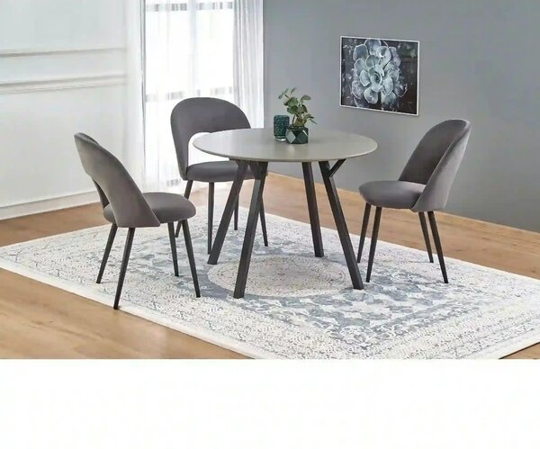 Scaun tapitat K384, gri/negru, stofa catifelata/metal, 54x57x84 cm