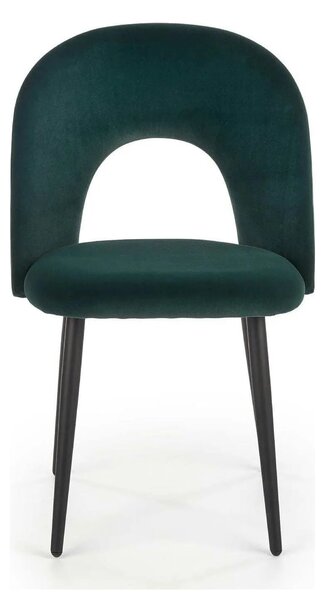 Scaun tapitat K384, verde/negru, stofa catifelata/metal, 54x57x84 cm