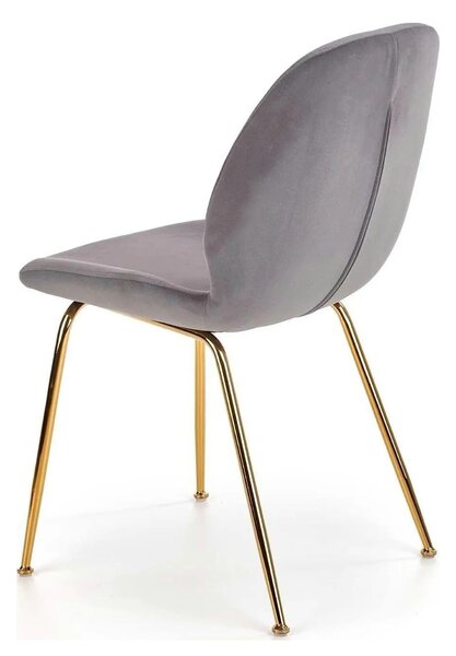 Scaun tapitat K381, gri/auriu, stofa catifelata/metal, 48x58x88 cm