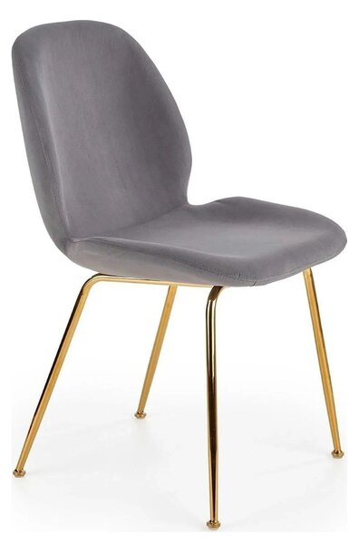 Scaun tapitat K381, gri/auriu, stofa catifelata/metal, 48x58x88 cm
