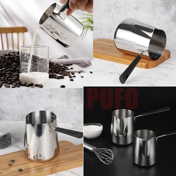 Ibric gradat din inox Pufo Coffee cu maner ergonomic, 1 L– ideal pentru cafea, lapte sau topit ciocolata
