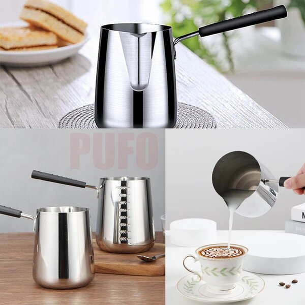 Ibric gradat din inox Pufo Coffee cu maner ergonomic, 1 L– ideal pentru cafea, lapte sau topit ciocolata