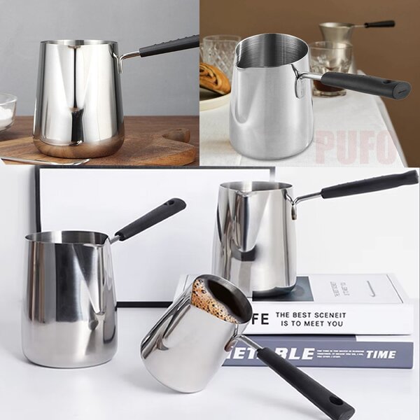 Ibric gradat din inox Pufo Coffee cu maner ergonomic, 1 L– ideal pentru cafea, lapte sau topit ciocolata