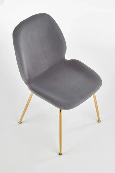 Scaun tapitat K381, gri/auriu, stofa catifelata/metal, 48x58x88 cm