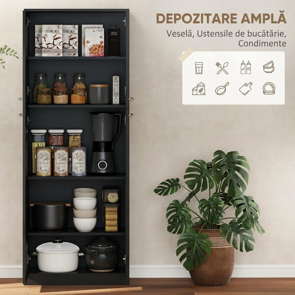 HOMCOM Mobilier de depozitare cu 2 dulapuri și rafturi reglabile din lemn negru | Aosom Romania