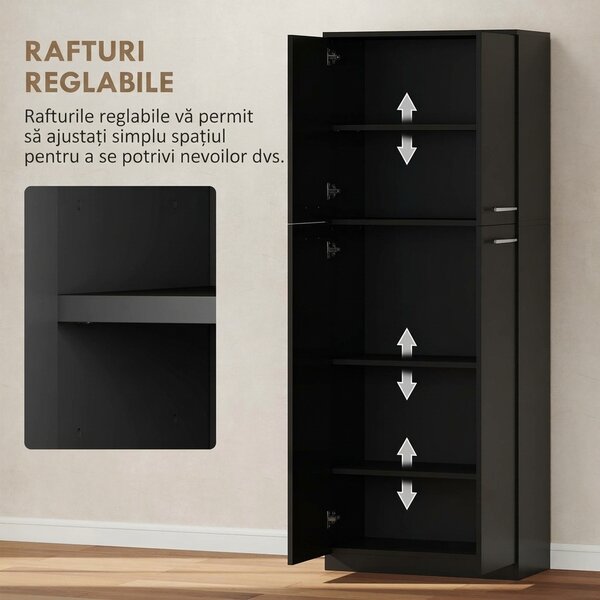 HOMCOM Mobilier de depozitare cu 2 dulapuri și rafturi reglabile din lemn negru | Aosom Romania
