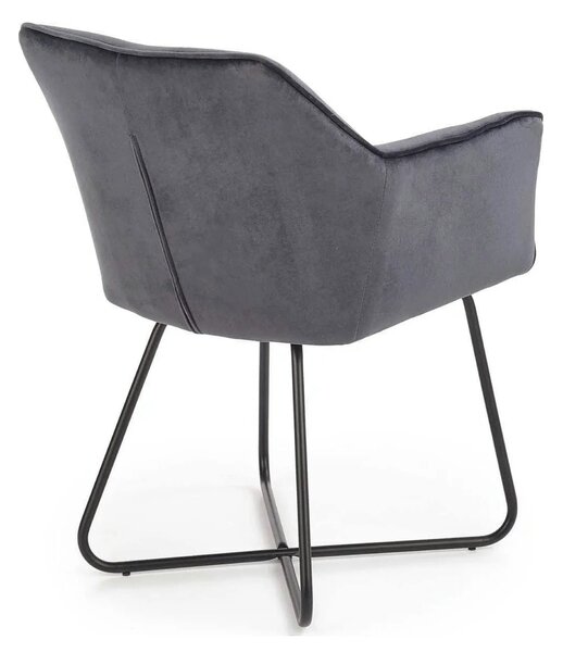 Scaun tapitat K377, gri inchis/negru, stofa catifelata/metal, 60x62x81