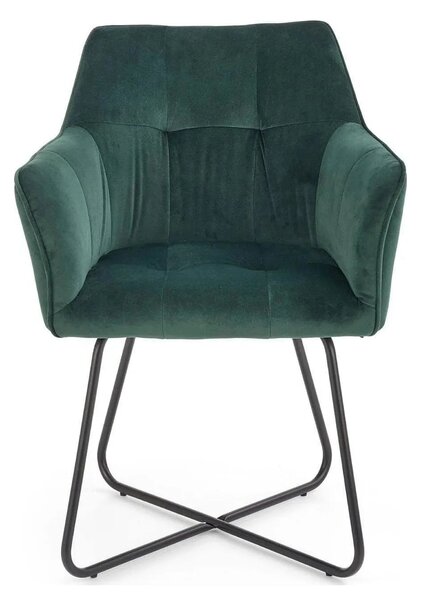 Scaun tapitat K377, verde inchis/negru, stofa catifelata/metal, 60x62x