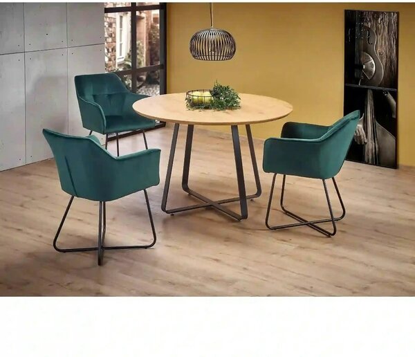 Scaun tapitat K377, verde inchis/negru, stofa catifelata/metal, 60x62x