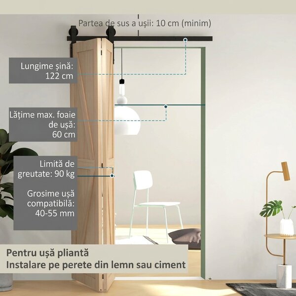 HOMCOM Set pentru Ușă Glisantă din Oțel Carbonat Negru 122x0.5x4 cm | Aosom Romania