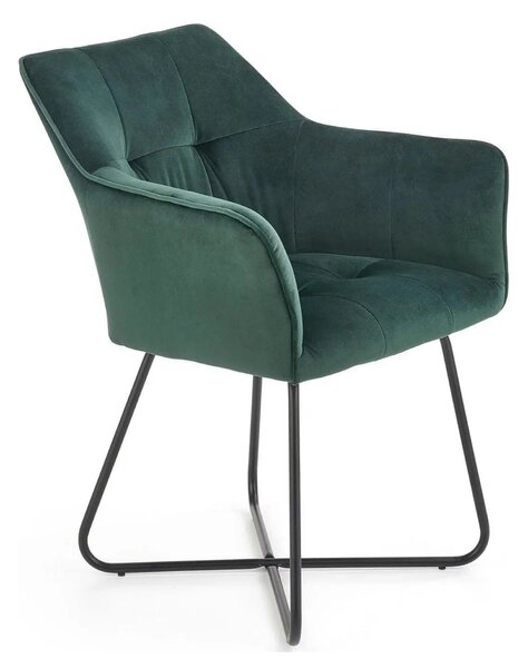 Scaun tapitat K377, verde inchis/negru, stofa catifelata/metal, 60x62x