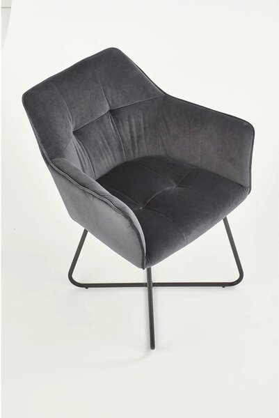 Scaun tapitat K377, gri inchis/negru, stofa catifelata/metal, 60x62x81