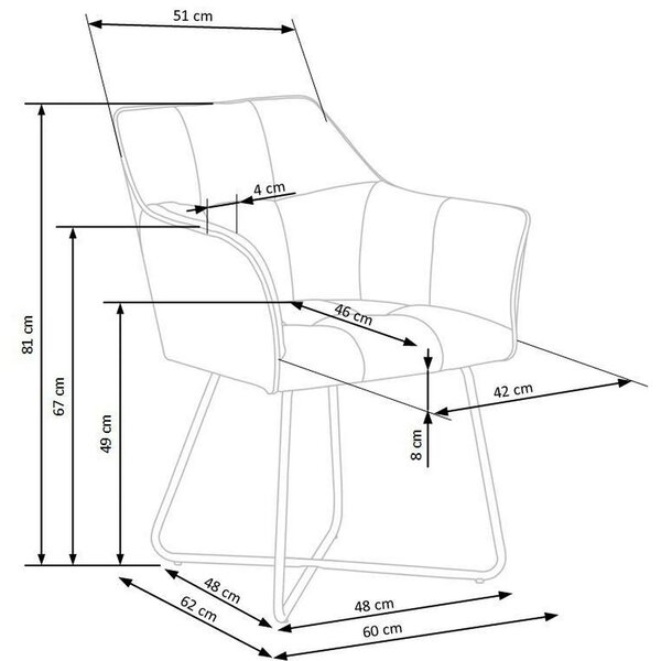 Scaun tapitat K377, gri inchis/negru, stofa catifelata/metal, 60x62x81