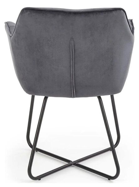 Scaun tapitat K377, gri inchis/negru, stofa catifelata/metal, 60x62x81