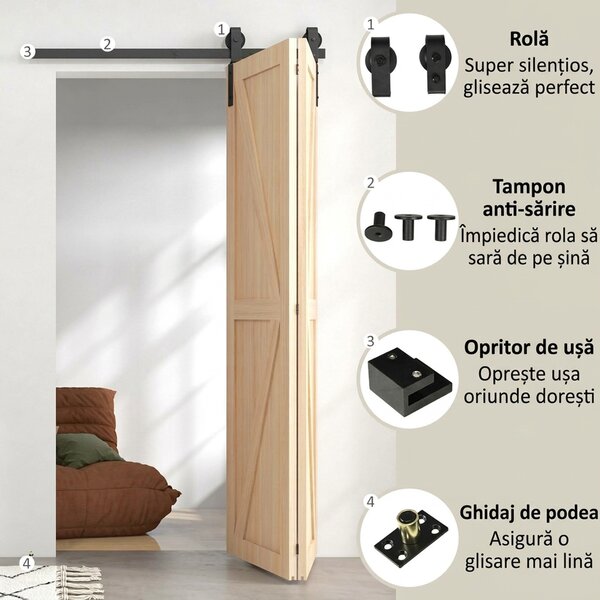 HOMCOM Set pentru Ușă Glisantă din Oțel Carbonat Negru 122x0.5x4 cm | Aosom Romania