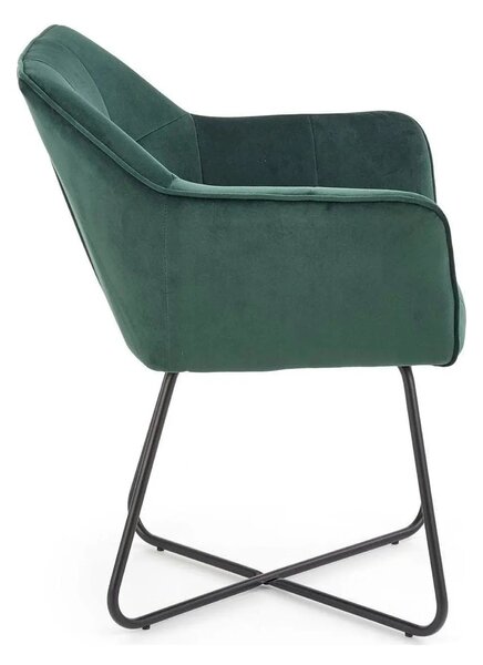Scaun tapitat K377, verde inchis/negru, stofa catifelata/metal, 60x62x
