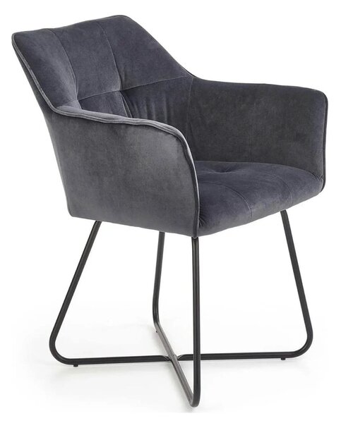 Scaun tapitat K377, gri inchis/negru, stofa catifelata/metal, 60x62x81