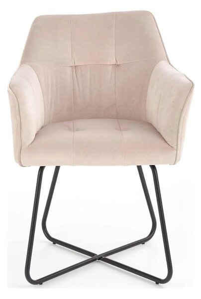 Scaun tapitat K377, bej/negru, stofa catifelata/metal, 60x62x81 cm