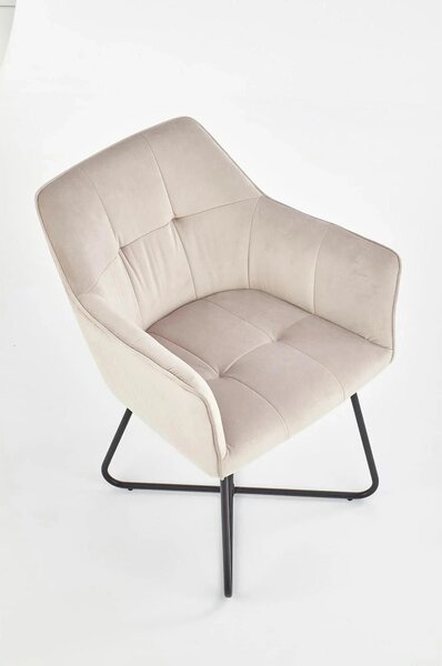 Scaun tapitat K377, bej/negru, stofa catifelata/metal, 60x62x81 cm