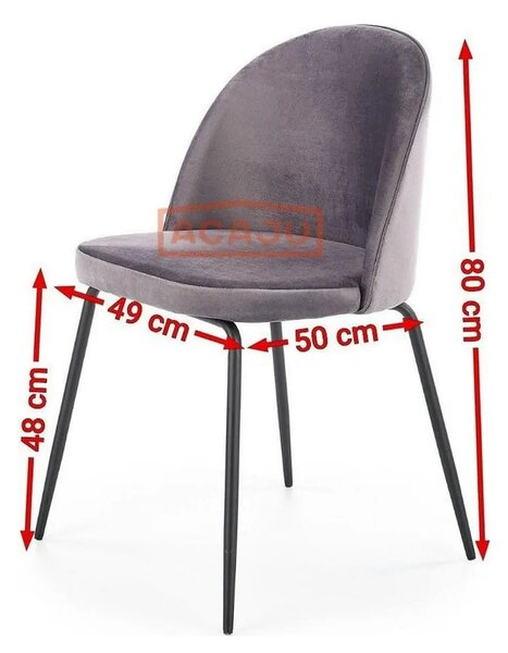 Scaun K314 gri inchis/negru, stofa catifelata/metal, 49x50x80 cm