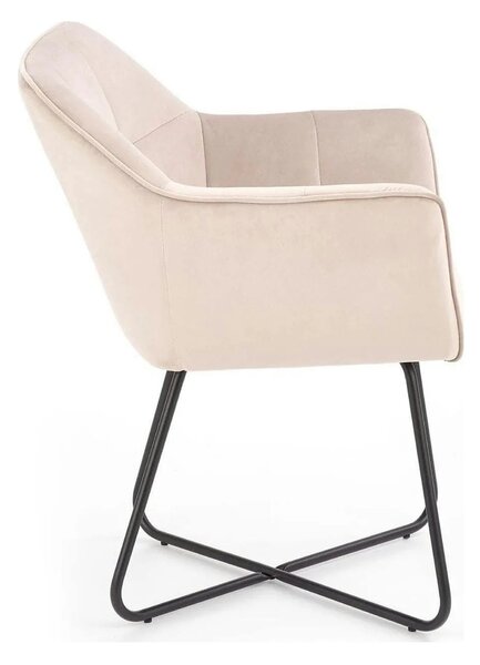 Scaun tapitat K377, bej/negru, stofa catifelata/metal, 60x62x81 cm