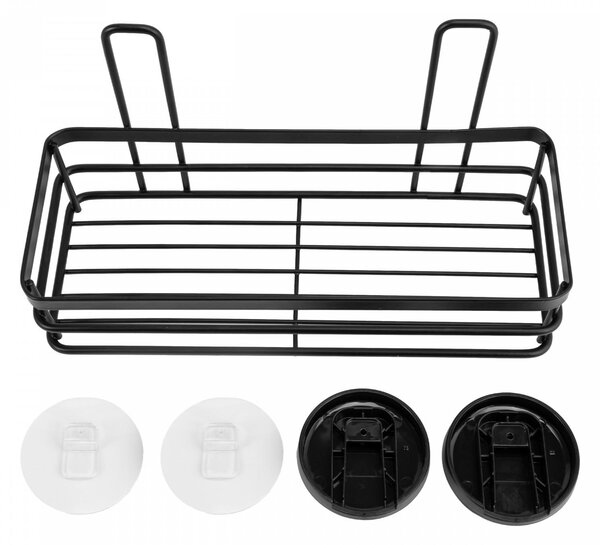 Erga Lolo, raft de baie pentru ventuze fără găurire, 26 × 10 cm, negru mat, ERG-YKA-CH.LOLO-KP-BLK