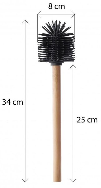 Erga Bambo, perie de toaletă cu cap din silicon și mâner din bambus, 34 cm, negru / bambus, ERG-YKA-V.WCZ BAMBO-SILKA