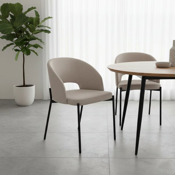 Scaun dining modern K373, bej/negru, stofa clasica/metal, 51x57x77 cm