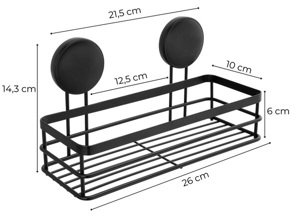 Erga Lolo, raft de baie pentru ventuze fără găurire, 26 × 10 cm, negru mat, ERG-YKA-CH.LOLO-KP-BLK