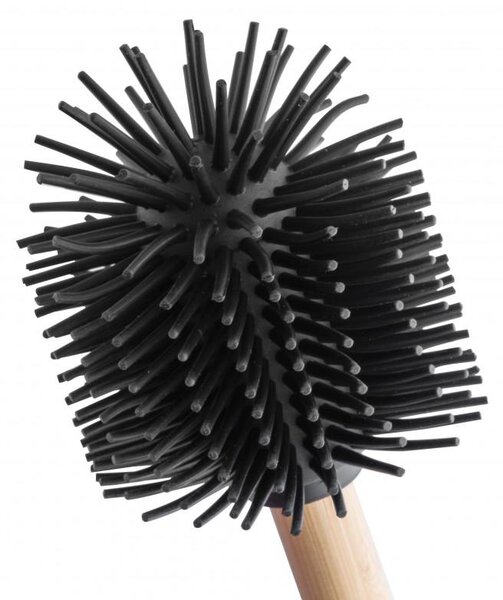 Erga Bambo, perie de toaletă cu cap din silicon și mâner din bambus, 34 cm, negru / bambus, ERG-YKA-V.WCZ BAMBO-SILKA