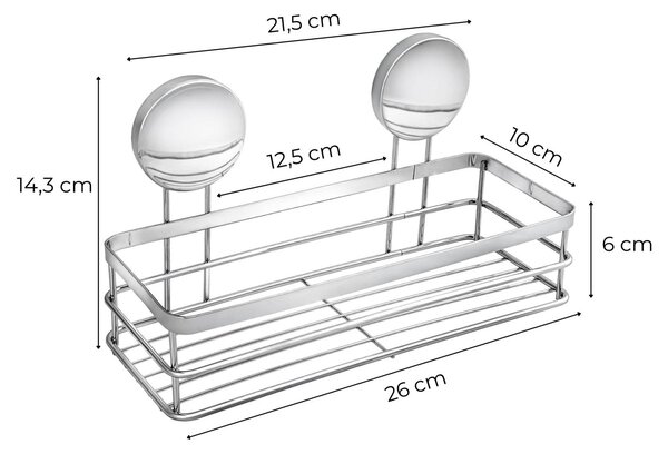 Erga Lolo, raft de baie pentru ventuze fără găurire, 26 × 10 cm, cromat, ERG-YKA-CH.LOLO-KP-CHR