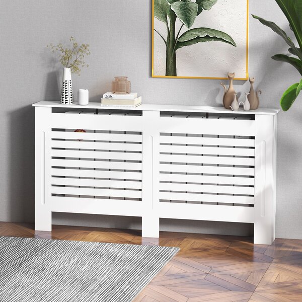 HOMCOM Mască de Calorifer cu Lamele și Raft din Lemn Alb 152x19x81 cm | Aosom Romania