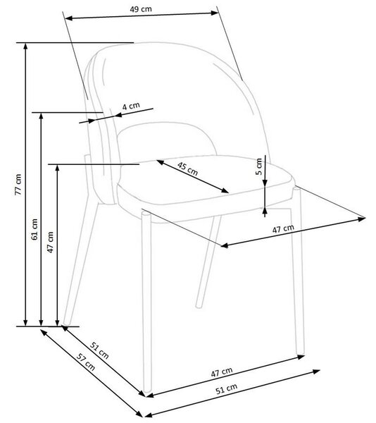 Scaun dining modern K373, bej/negru, stofa clasica/metal, 51x57x77 cm