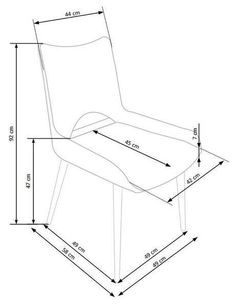 Scaun K369, gri inchis/negru, stofa clasica/otel, 48x58x92 cm