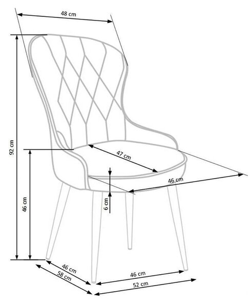 Scaun gri inchis K366, stofa catifelata/metal, 52x58x92 cm